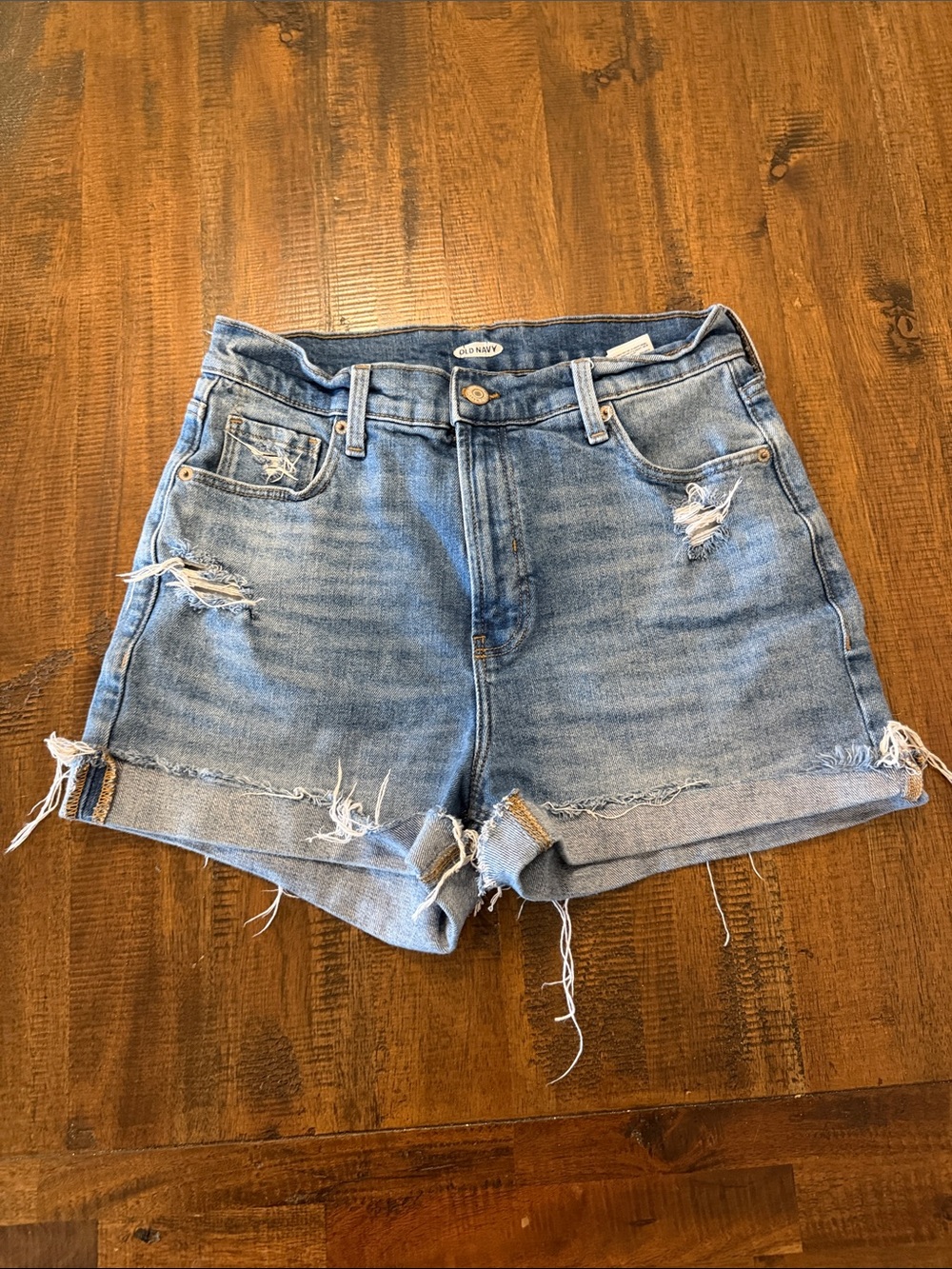 Old Navy Medium Blue Distressed Rolled Hem Denim Shorts